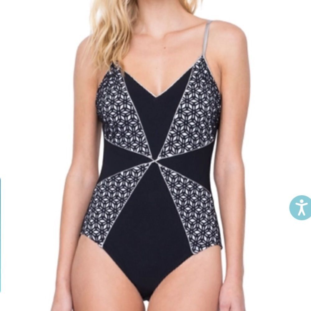 Gottex Prism Black and White V-Neck Lingerie High Back One Piece Swimsuit